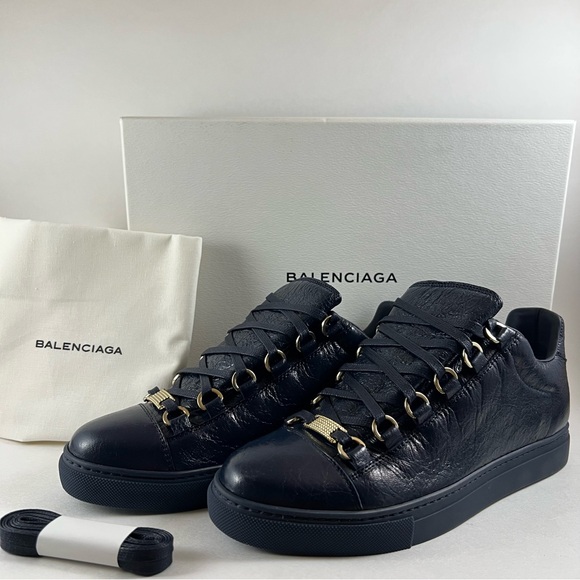Balenciaga Arena Low Women EU 37 Leather Sneaker Bleu Encre New in Box - Picture 1 of 12